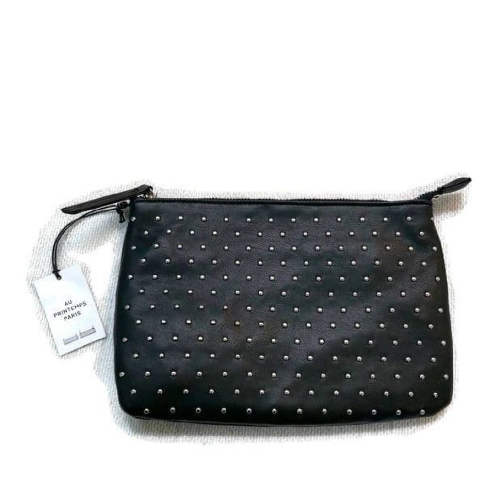 AU PRINTEMPS PARIS Black Faux Leather Stud Purse